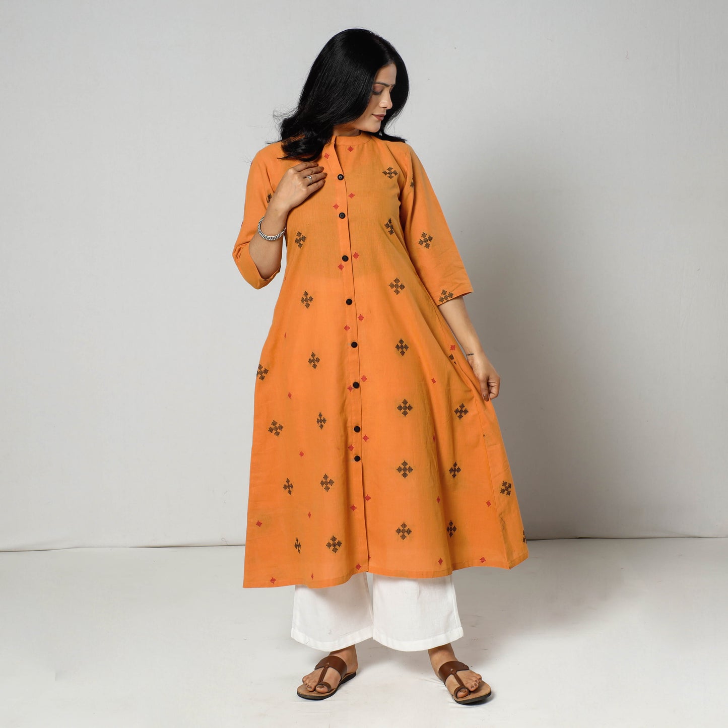 Buy Jacquard Cotton Long Kurta for Women