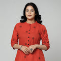 Orange jacquard cotton long kurta - handcrafted