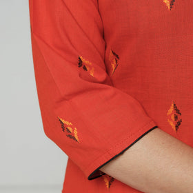 Orange jacquard cotton long kurti - handcrafted