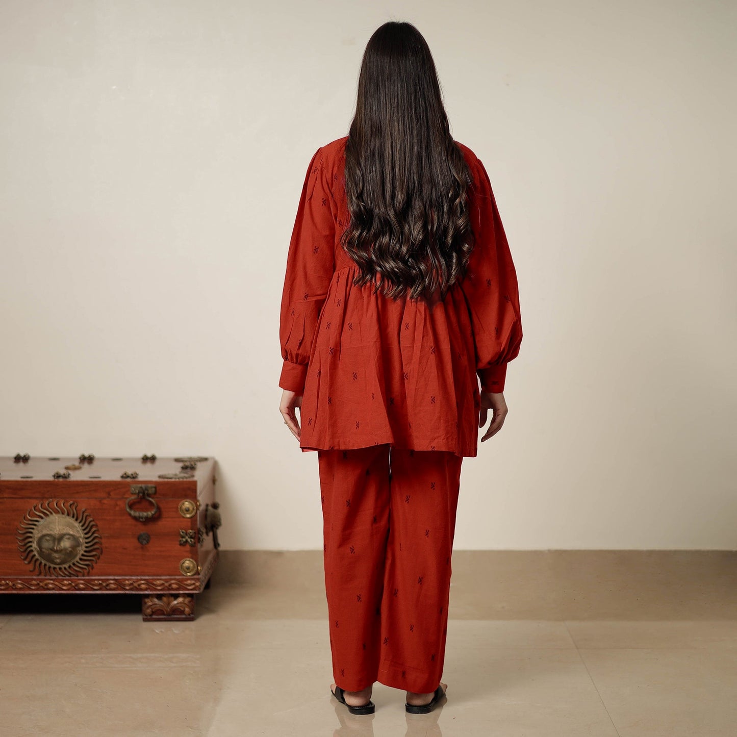 Orange - jacquard cotton co-ord set 09 - handcrafted