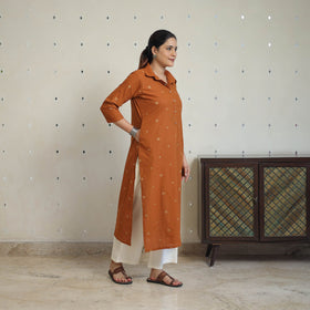 Orange - jacquard cotton straight kurta 07 - handcrafted