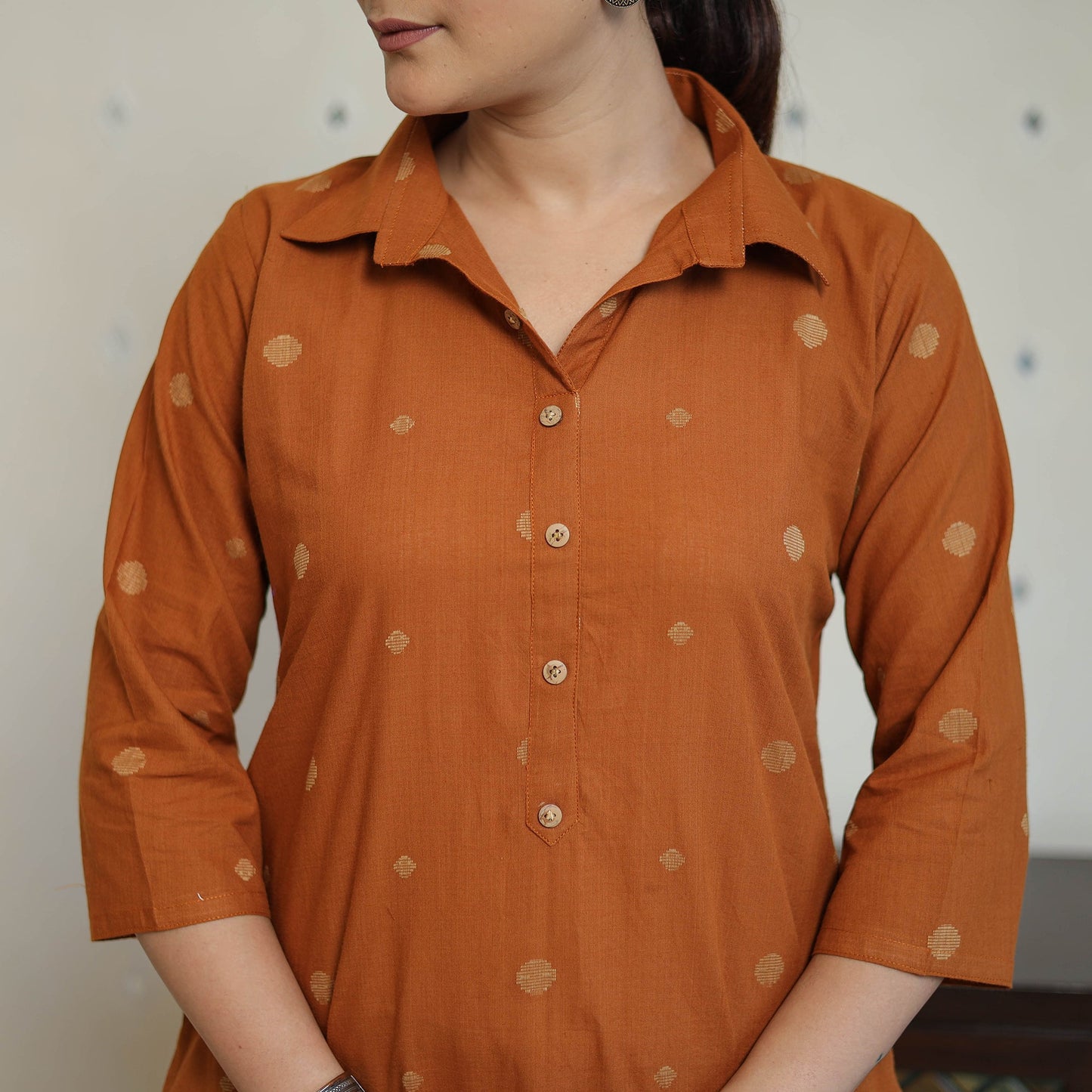 Orange - jacquard cotton straight kurta 07 - handcrafted