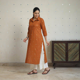 Orange - jacquard cotton straight kurta 07 - handcrafted