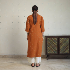 Orange - jacquard cotton straight kurta 07 - handcrafted
