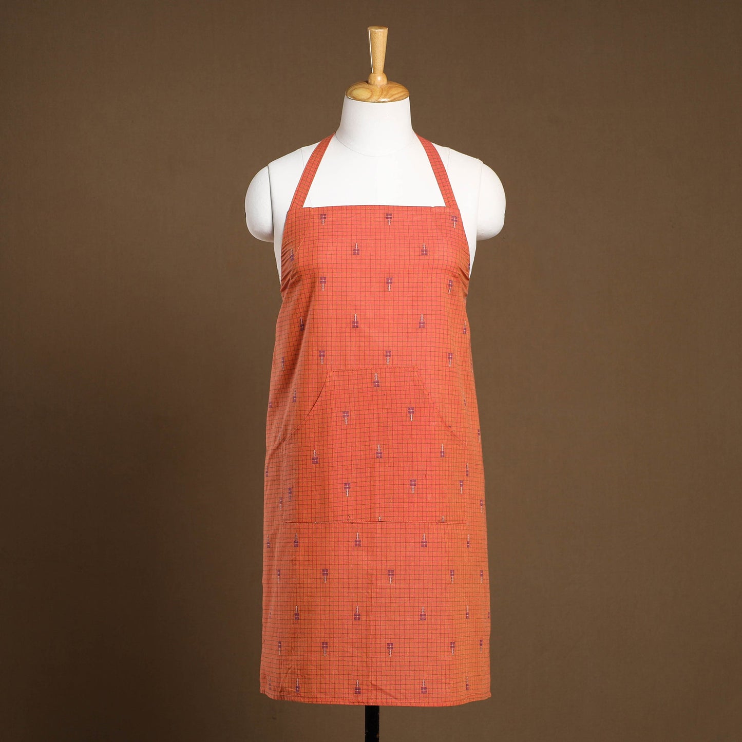 Orange Jacquard Weave Cotton Apron with Pocket