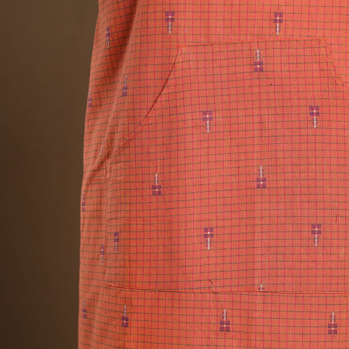 Orange Jacquard Weave Cotton Apron with Pocket