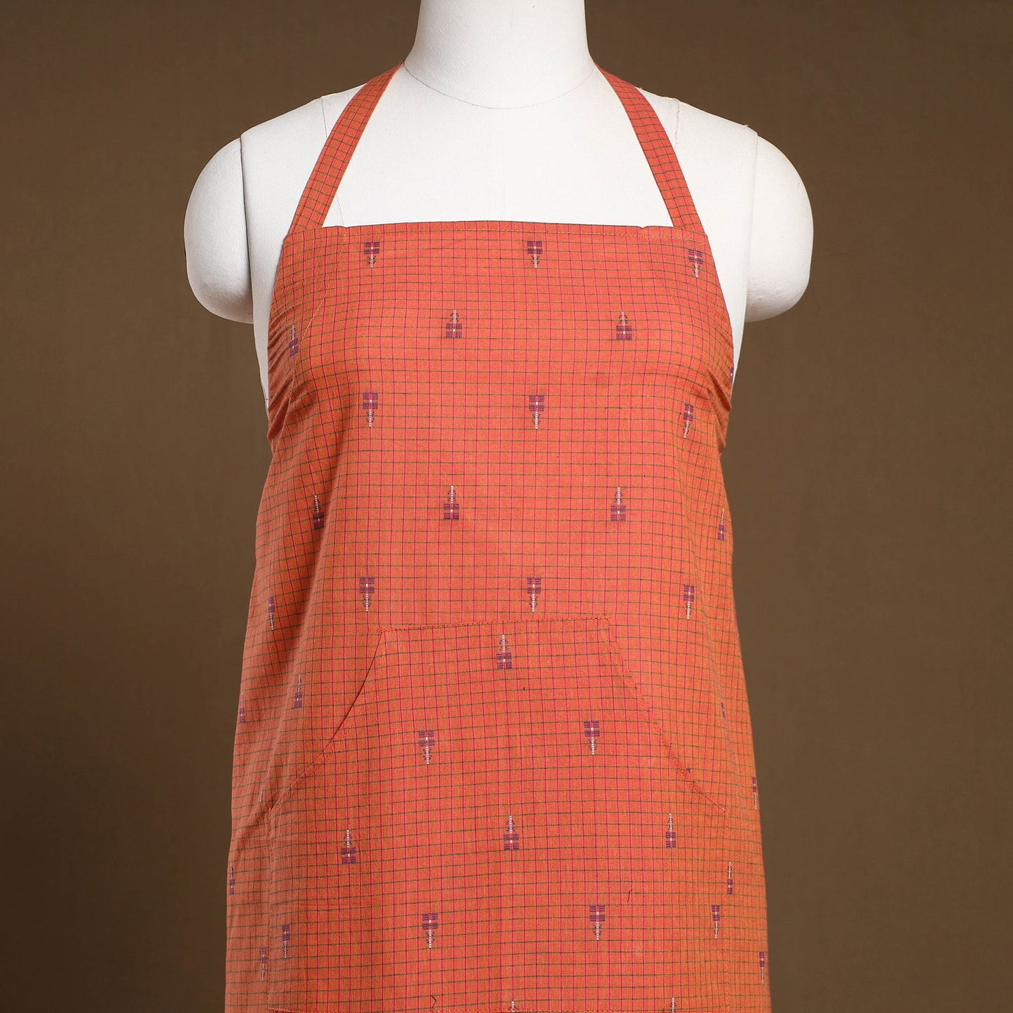 Orange Jacquard Weave Cotton Apron with Pocket