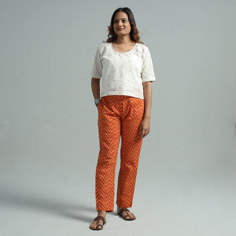 Orange - jacquard weave cotton elasticated pant