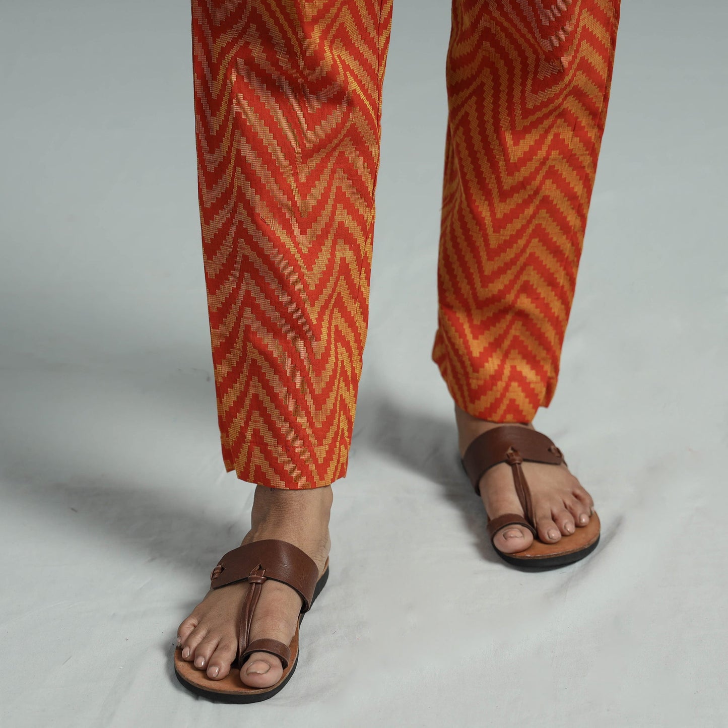 Orange - jacquard weave cotton elasticated pant