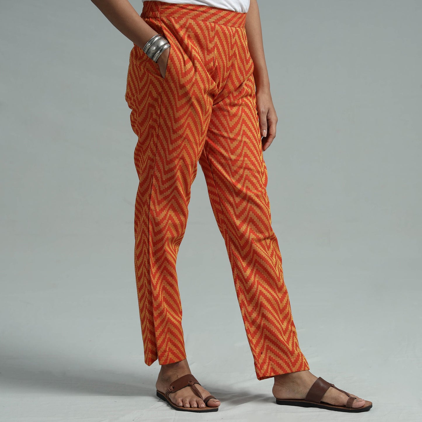 Orange - jacquard weave cotton elasticated pant
