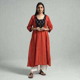 Buy Jacquard Weave Cotton Kurta with Ikat Patchwork Online at iTokri.com