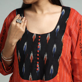 Buy Jacquard Weave Cotton Kurta with Ikat Patchwork Online at iTokri.com