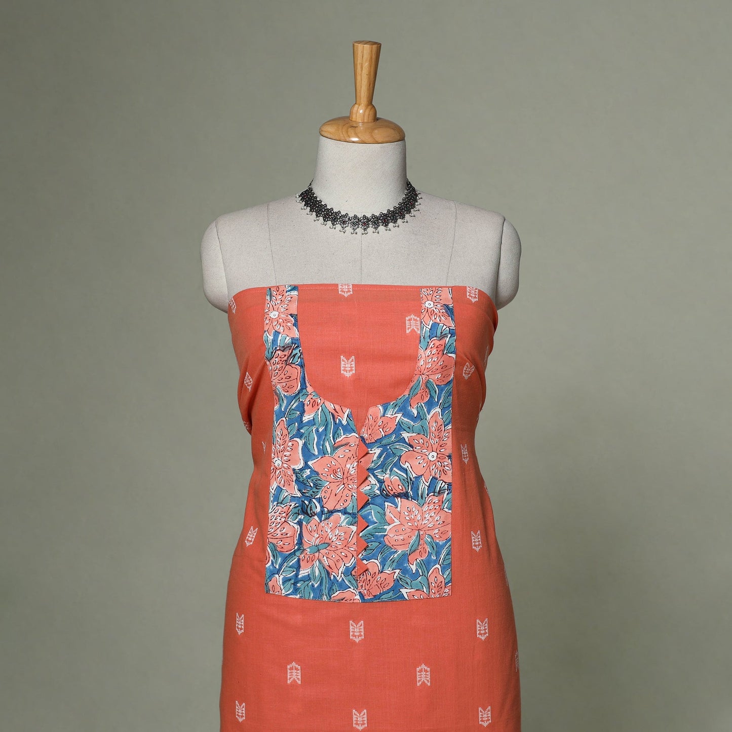 Jacquard weave cotton patchwork unstitched kurta material