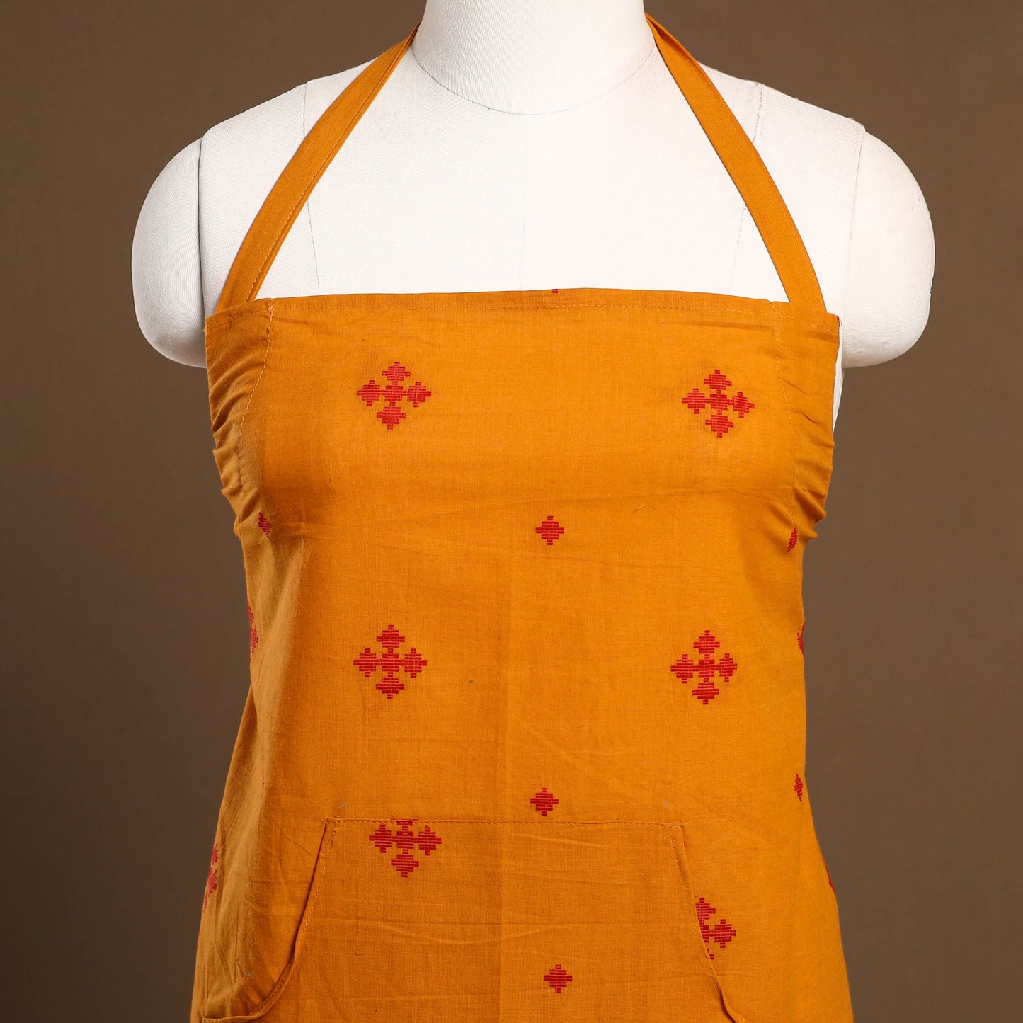 Buy Orange Jacquard Weaving Cotton Apron with Pocket