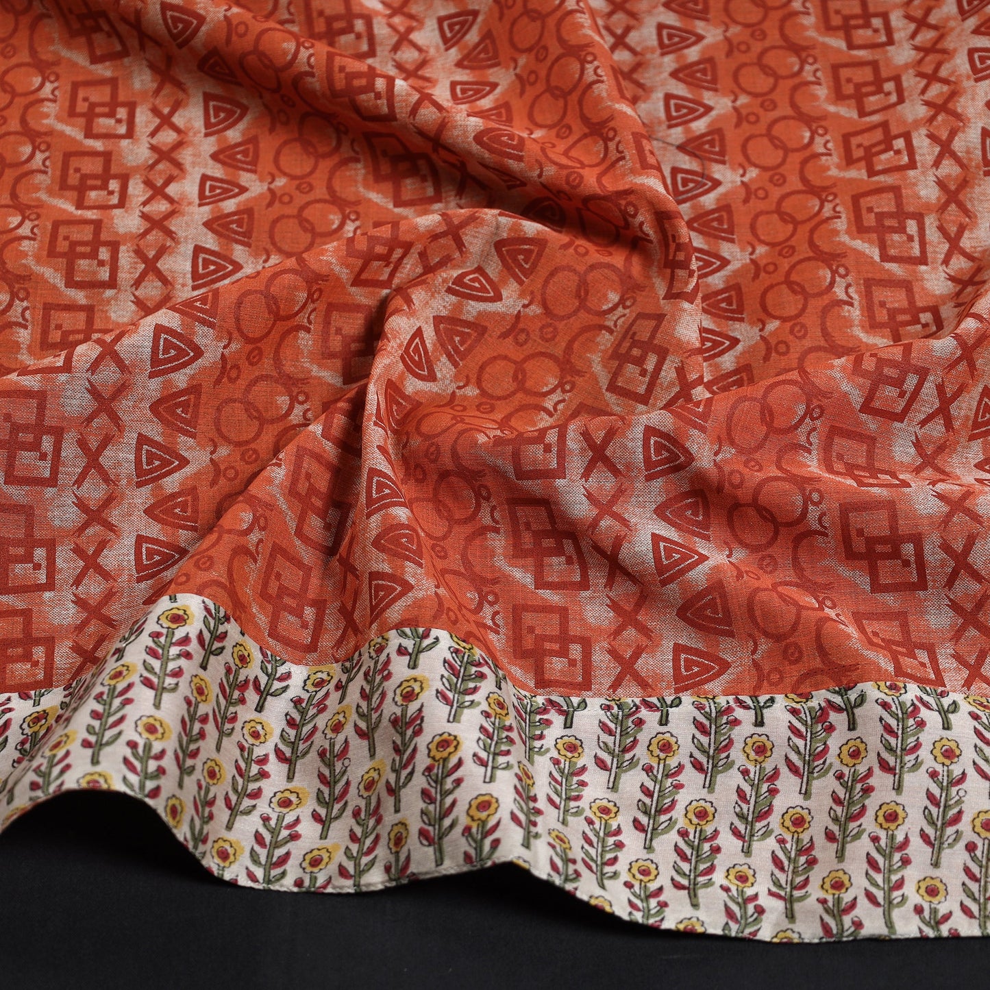Orange - Jaipur Printed Silk Cotton Blouse Piece