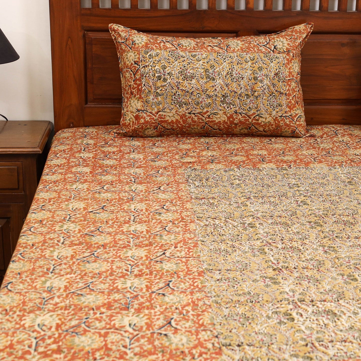 Kalamkari patchwork cotton bedsheet set 39 - handcrafted