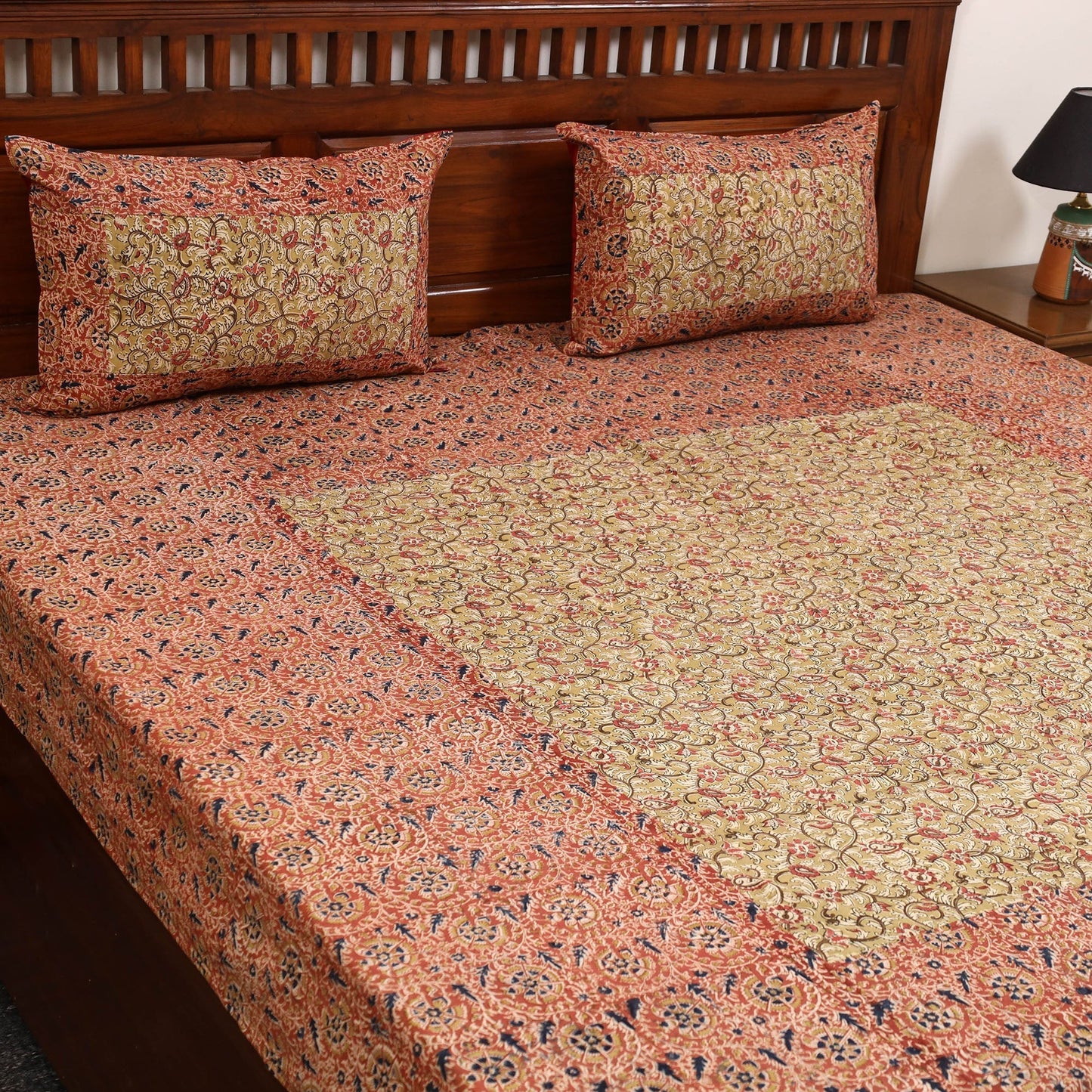Kalamkari patchwork cotton bedsheet set 26 - handcrafted