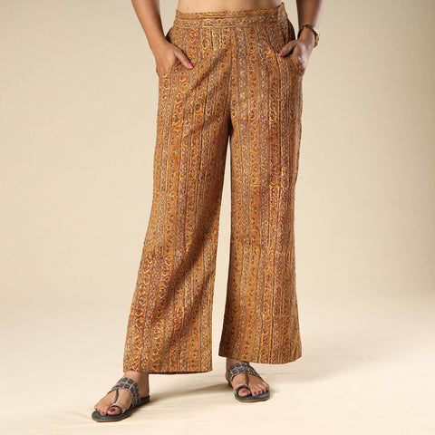 Orange - Kalamkari Block Printed Cotton Elasticated Palazzo