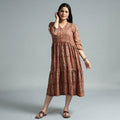 Orange - kalamkari block printed mul cotton flared gher