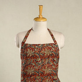 Orange Kalamkari Block Print Cotton Apron with Pocket