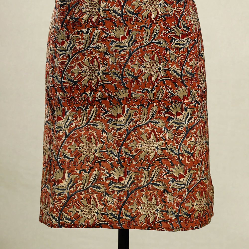Orange Kalamkari Block Print Cotton Apron with Pocket
