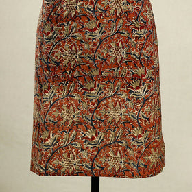 Orange Kalamkari Block Print Cotton Apron with Pocket