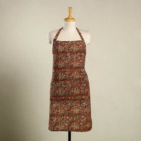 Orange Kalamkari Block Print Cotton Apron with Pocket