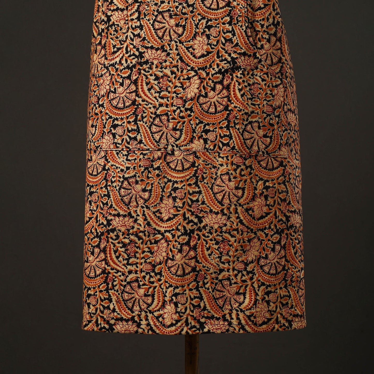 Orange - kalamkari cotton apron with pocket 33 - handcrafted