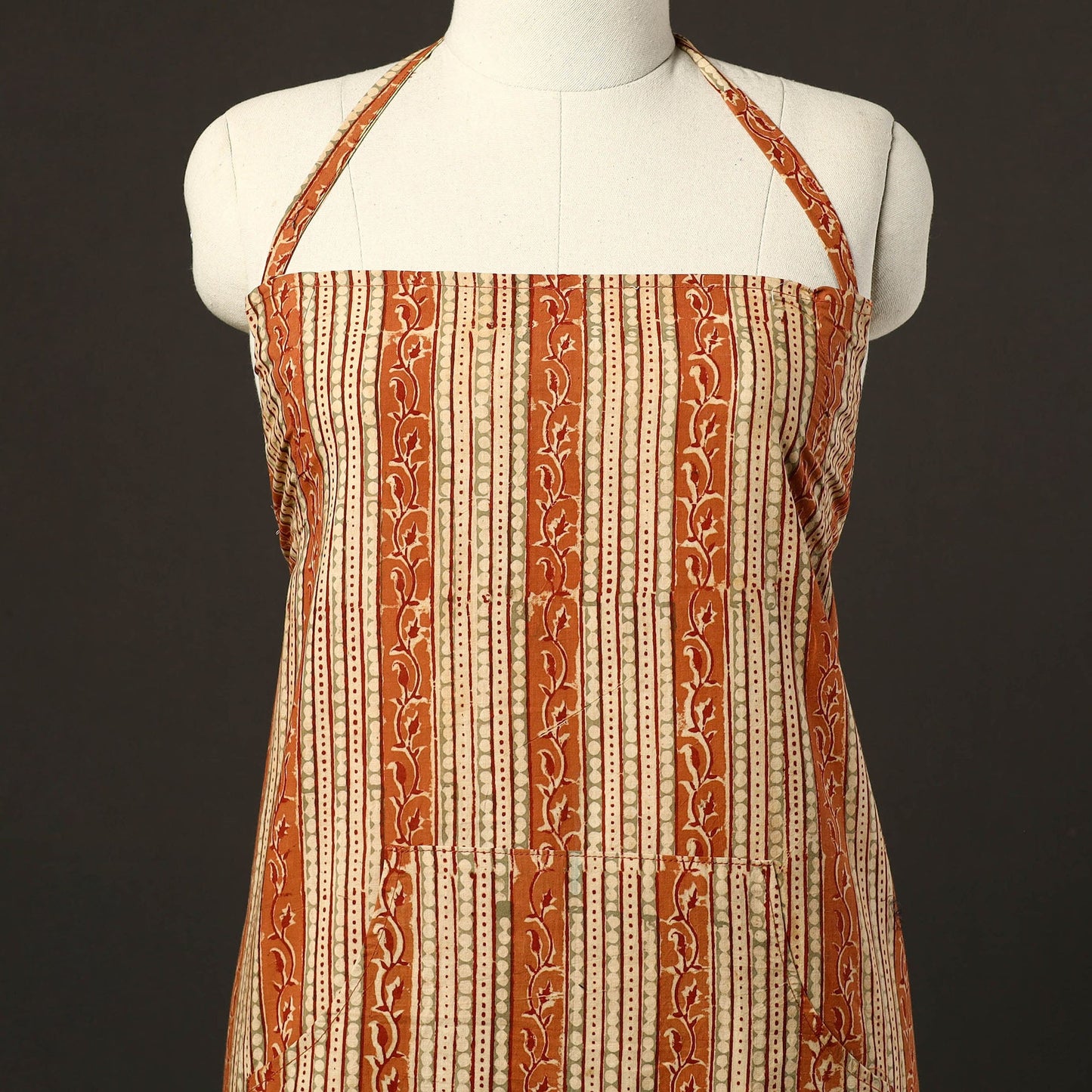 Orange - kalamkari cotton apron with pocket 35 - handcrafted