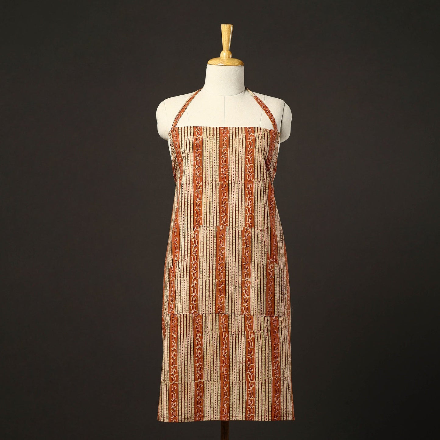 Orange - kalamkari cotton apron with pocket 35 - handcrafted