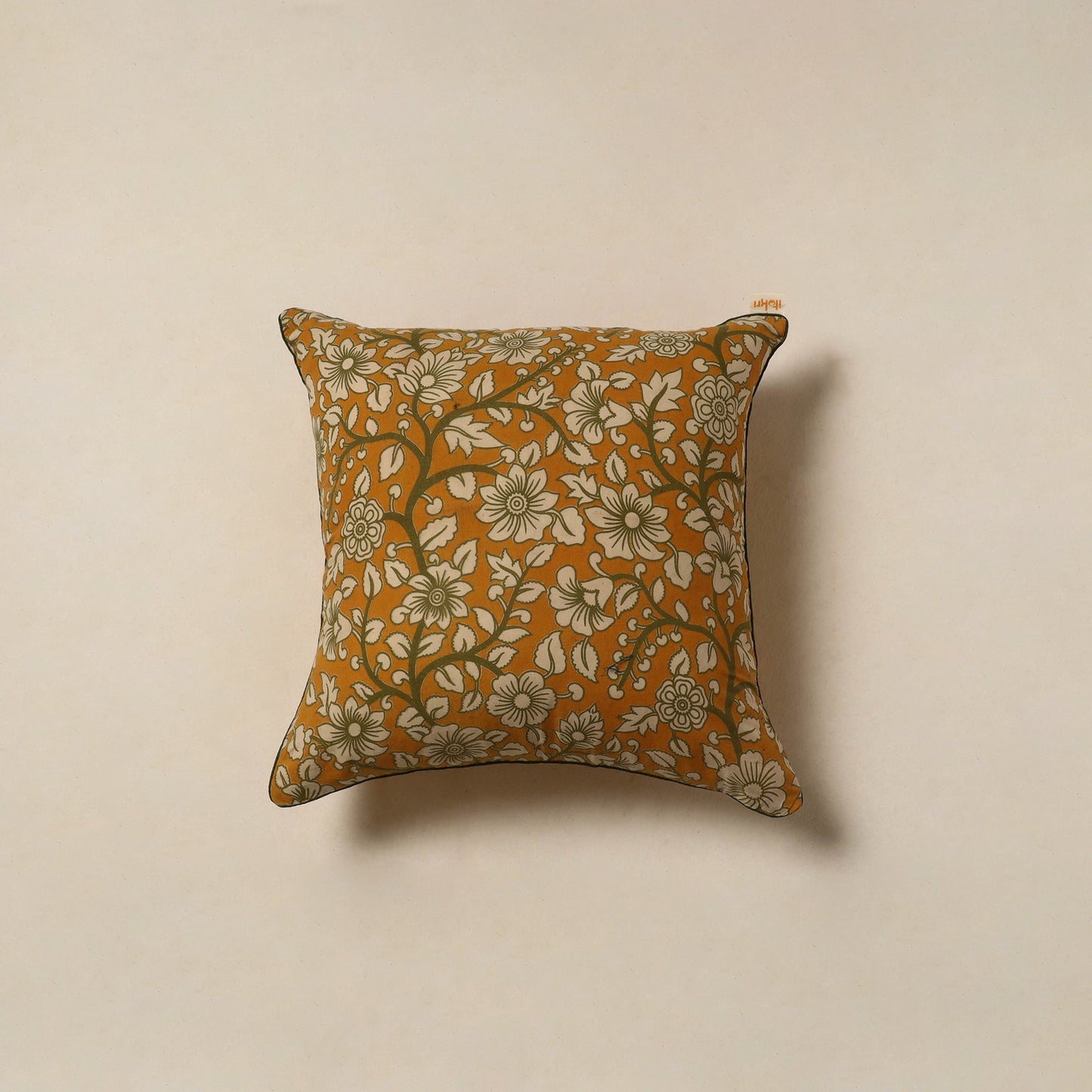 Orange - kalamkari cotton cushion cover 05 - handcrafted