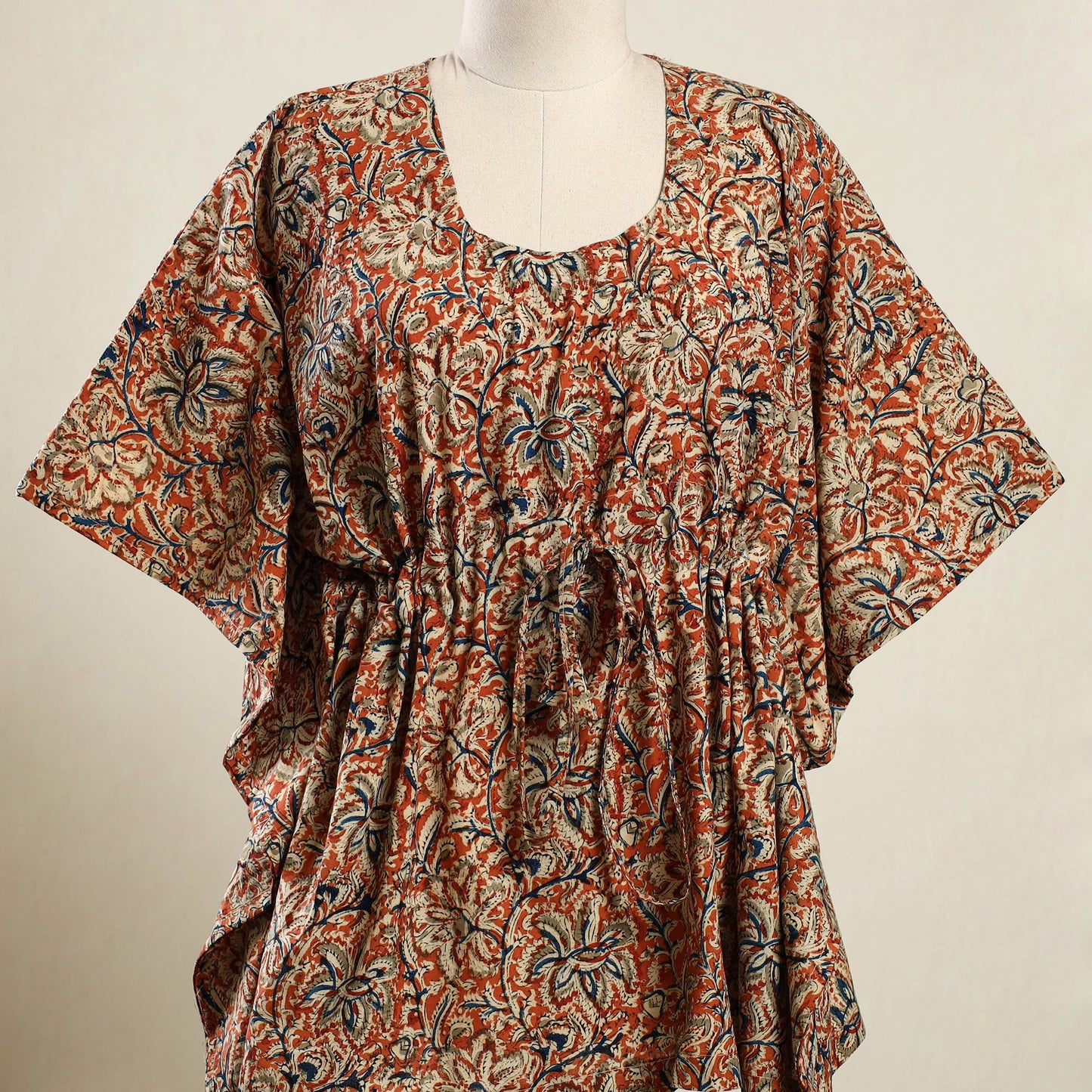  Orange Kalamkari Block Print Cotton Kaftan