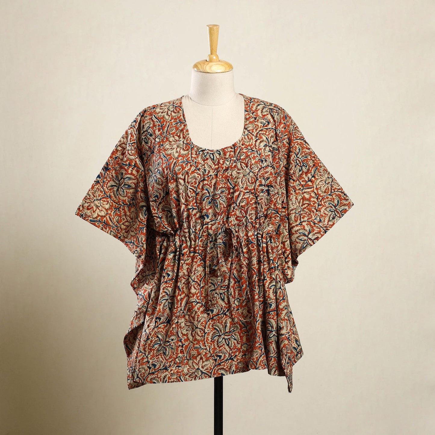  Orange Kalamkari Block Print Cotton Kaftan