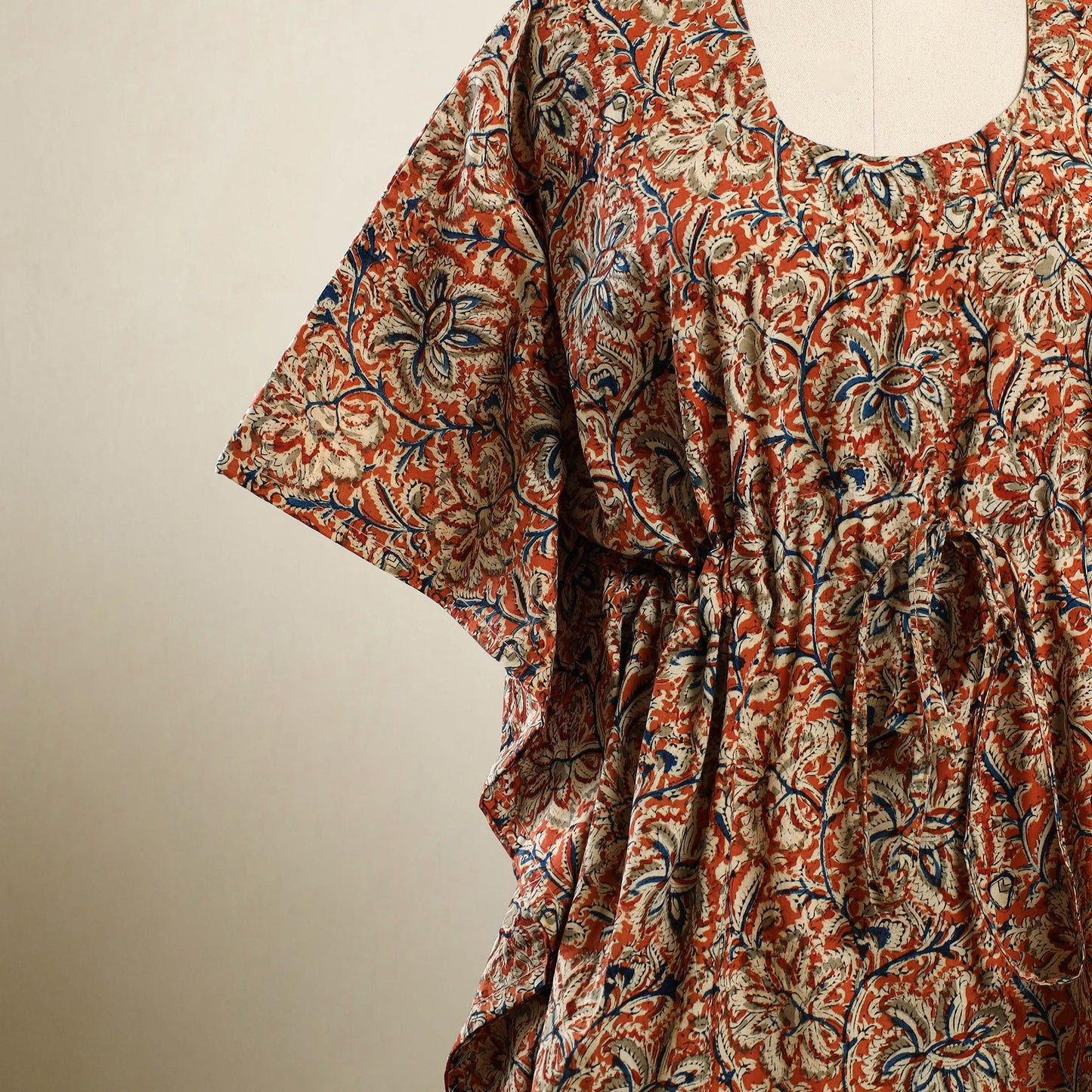  Orange Kalamkari Block Print Cotton Kaftan