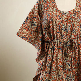  Orange Kalamkari Block Print Cotton Kaftan