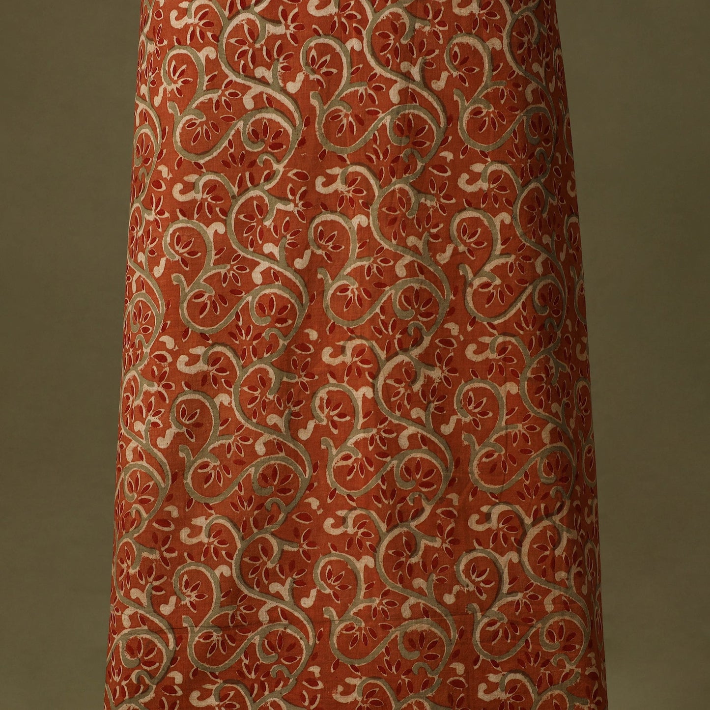 Orange Kalamkari Print Cotton Unstitched Kurta Material