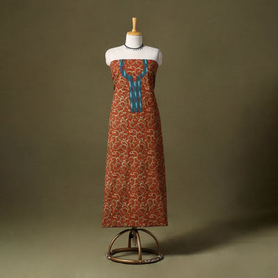 Orange Kalamkari Print Cotton Unstitched Kurta Material