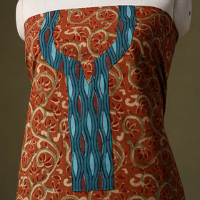 Orange Kalamkari Print Cotton Unstitched Kurta Material