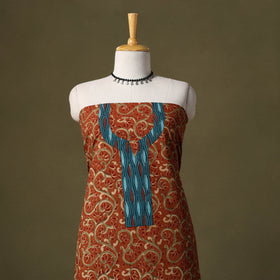 Orange Kalamkari Print Cotton Unstitched Kurta Material