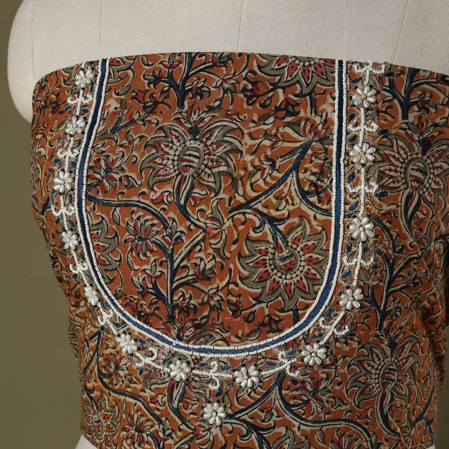Orange - kalamkari hand embroidery cotton blouse piece 24