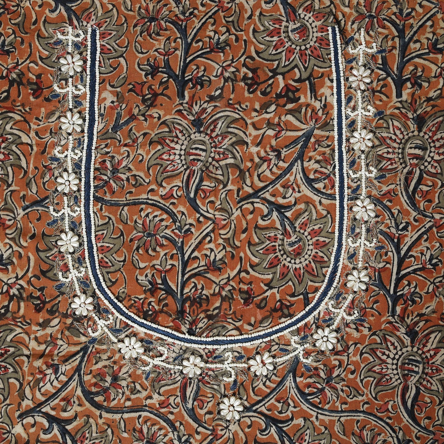 Orange - kalamkari hand embroidery cotton blouse piece 24