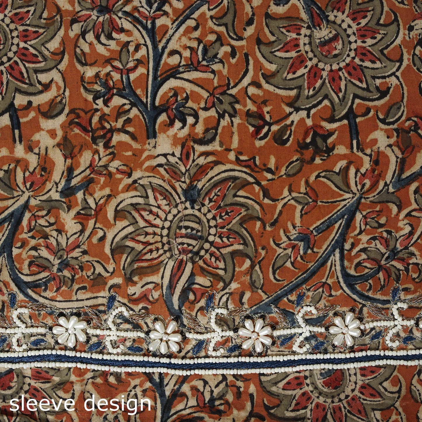 Orange - kalamkari hand embroidery cotton blouse piece 24