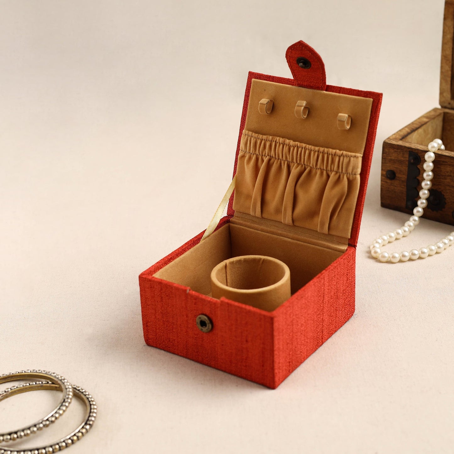 Orange Kalamkari Handpainted Ghicha Silk Bangle Box (Small)