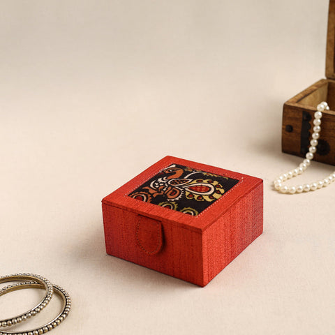 Orange Kalamkari Handpainted Ghicha Silk Bangle Box (Small)