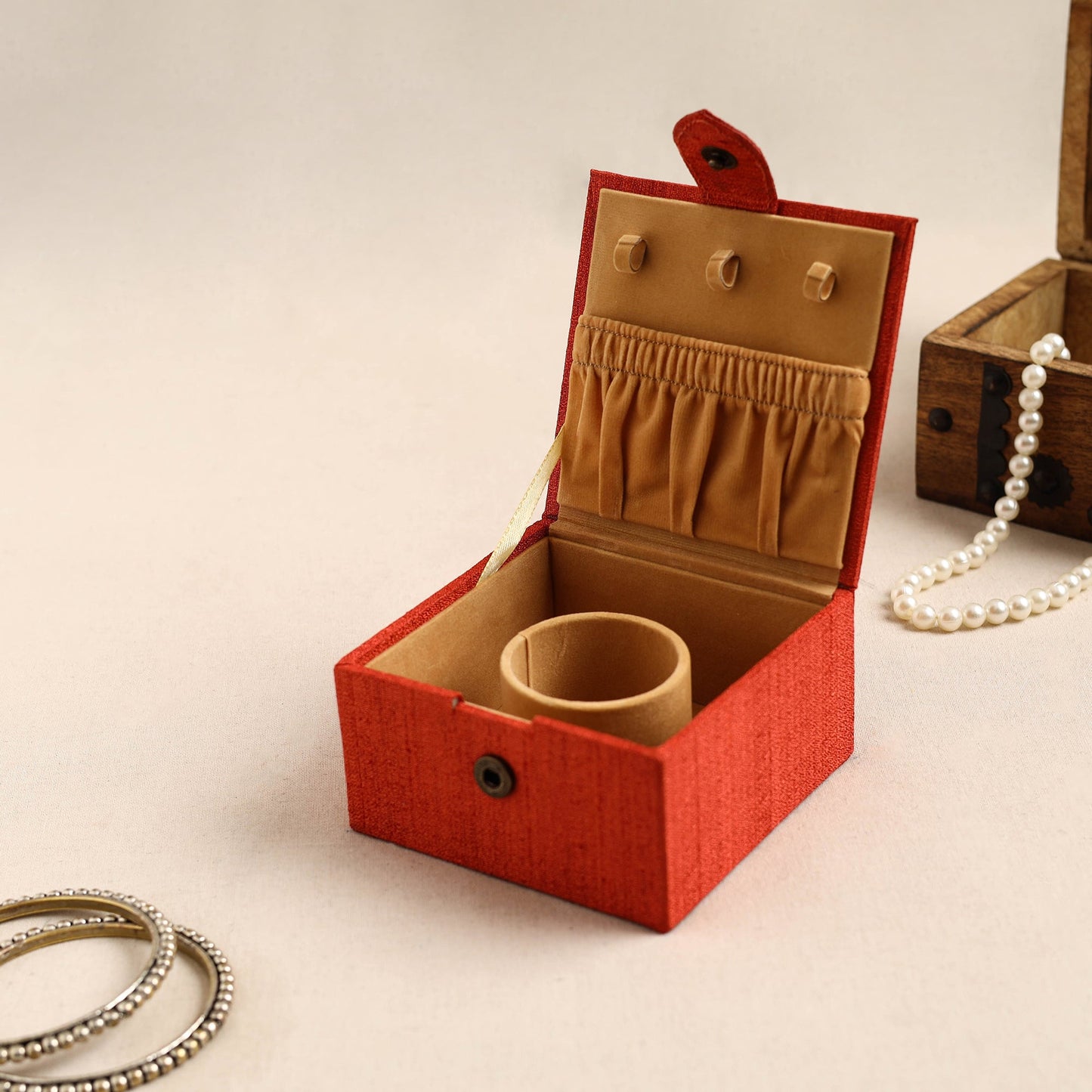 Orange Kalamkari Handpainted Ghicha Silk Bangle Box (Small)