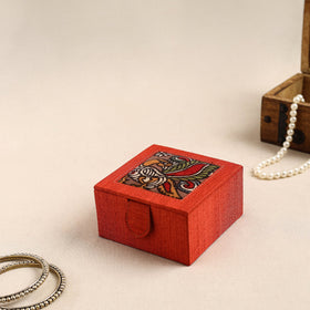 Orange Kalamkari Handpainted Ghicha Silk Bangle Box (Small)