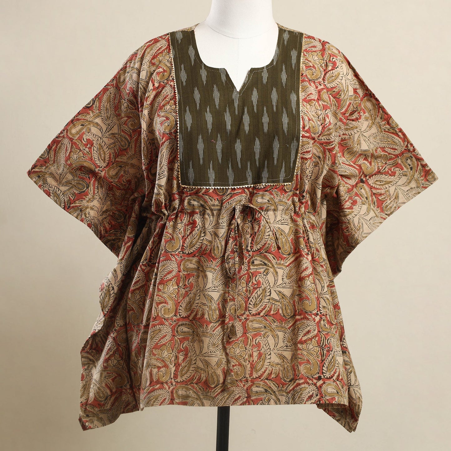 Buy Orange Kalamkari Mosaic Fusion Cotton Kaftan