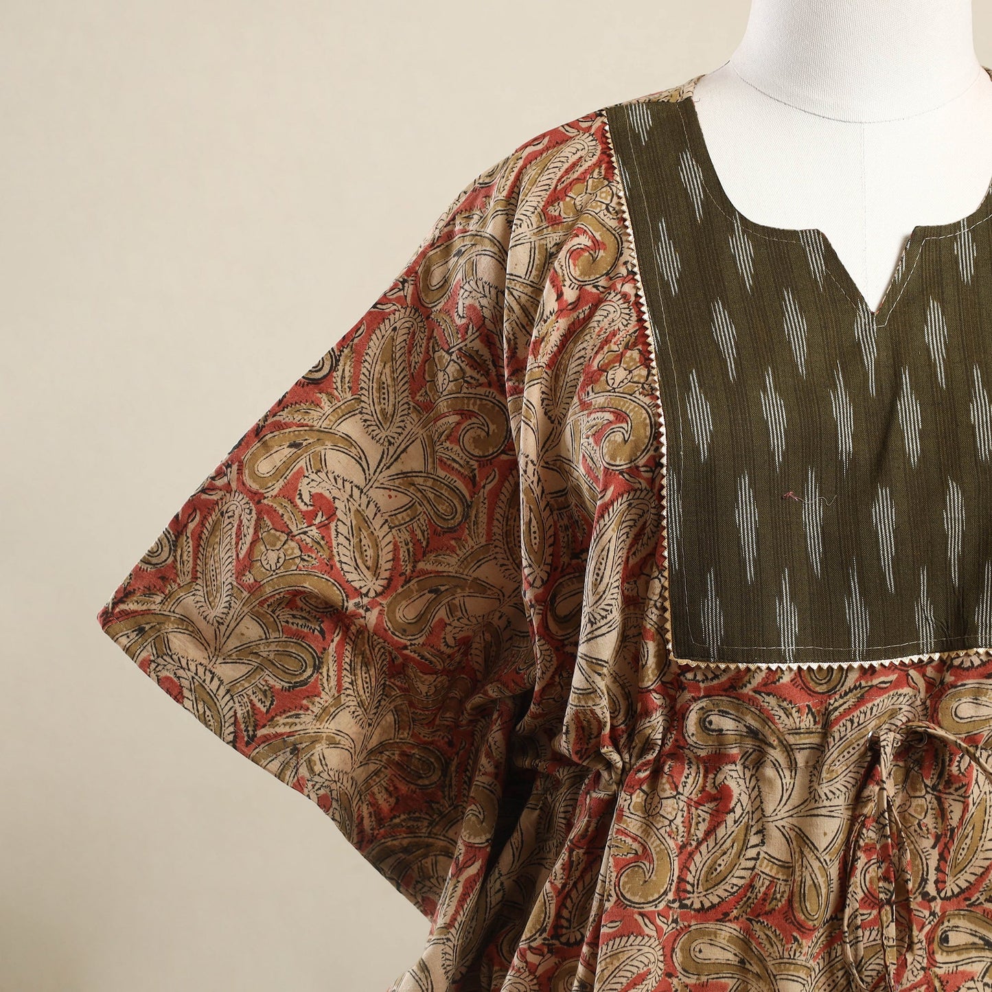 Buy Orange Kalamkari Mosaic Fusion Cotton Kaftan