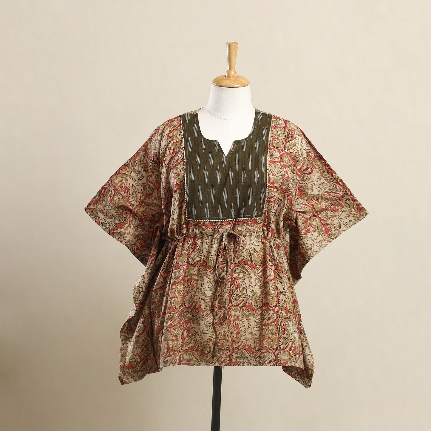 Buy Orange Kalamkari Mosaic Fusion Cotton Kaftan