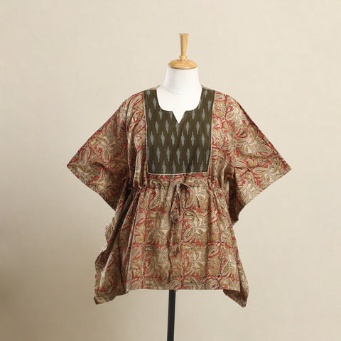 Buy Orange Kalamkari Mosaic Fusion Cotton Kaftan